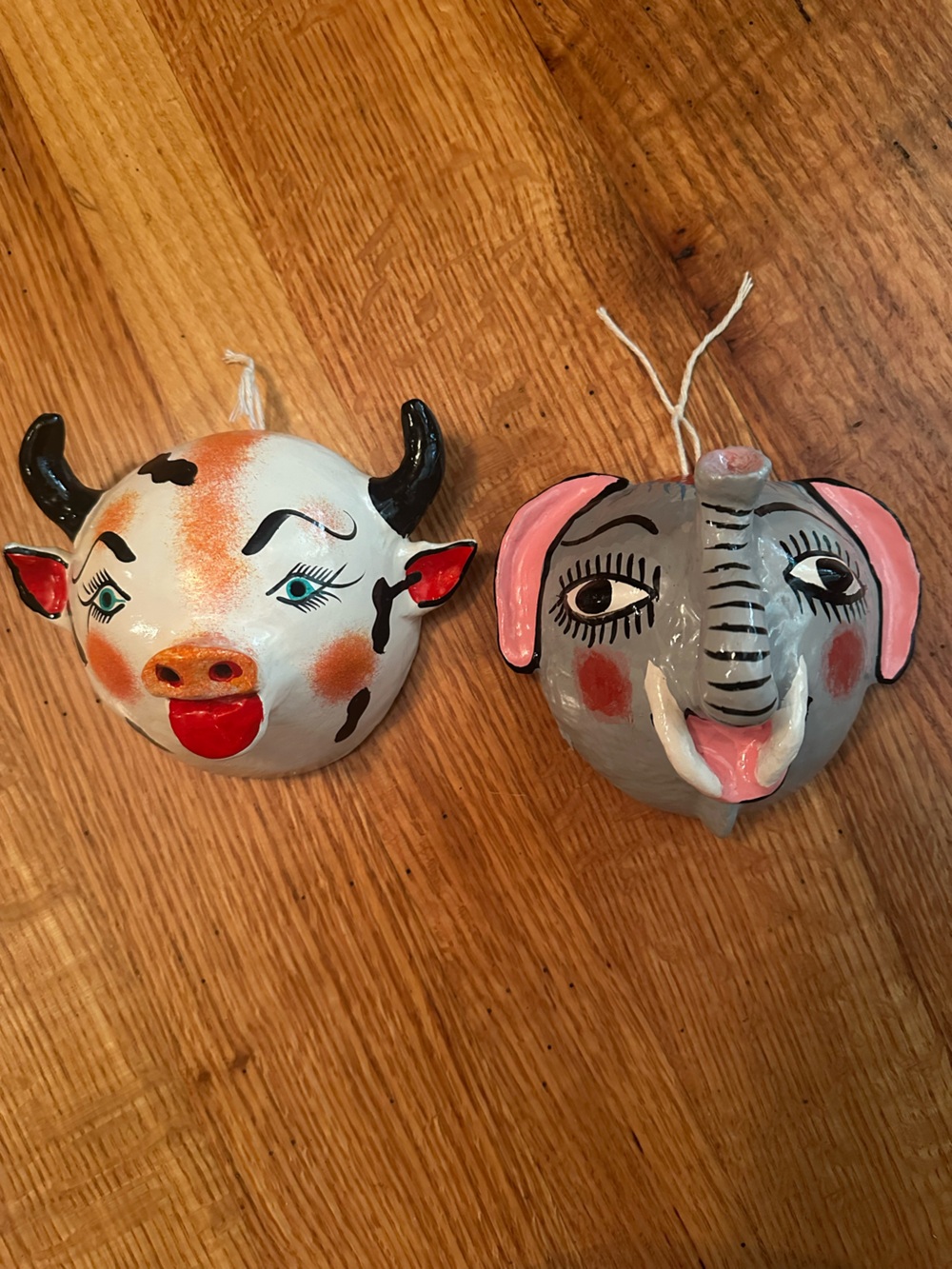 Hand-Painted Mexican Coconut Masks - Gray Elephant & White Cow